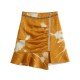 Women's Orange Sunset-Print Satin Skirt with Crystal Starfish Embellishments